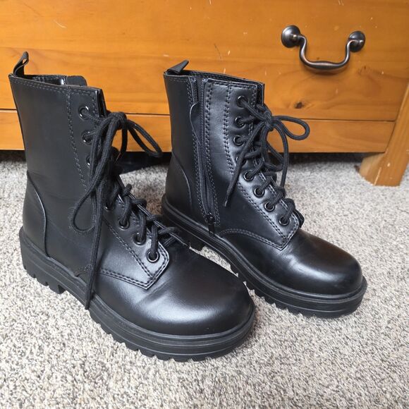 unr8ted Shoes - Unr8ted Black Boots Size 9 High Top Zipper Side Lace Up Moto Goth Dress Chunky